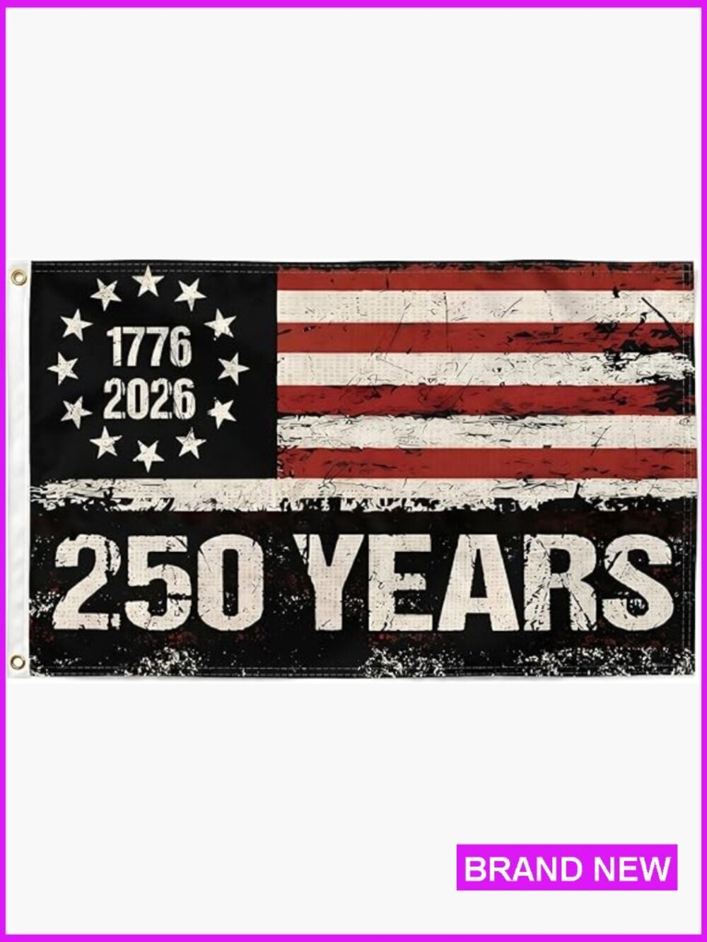 250th Anniversary American Flag 3x5 Ft Vintage Distressed Decor Brass Grommets